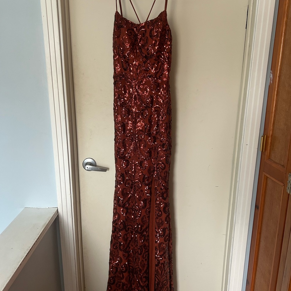 Elegant Burgundy Sequin Gown